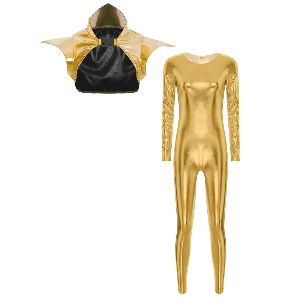 Womens Metallic Shiny Clubwear Long Sleeve Full Body Jumpsuit
