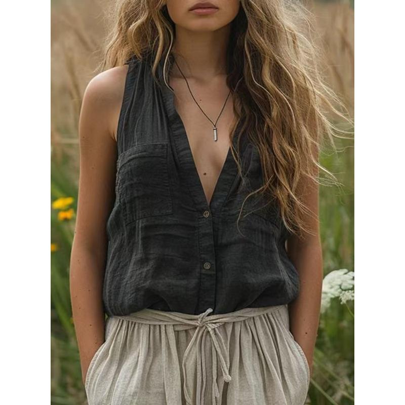 DICFY Women's Fashion Casual V-Neck Sleeveless  Blouses & Shirts