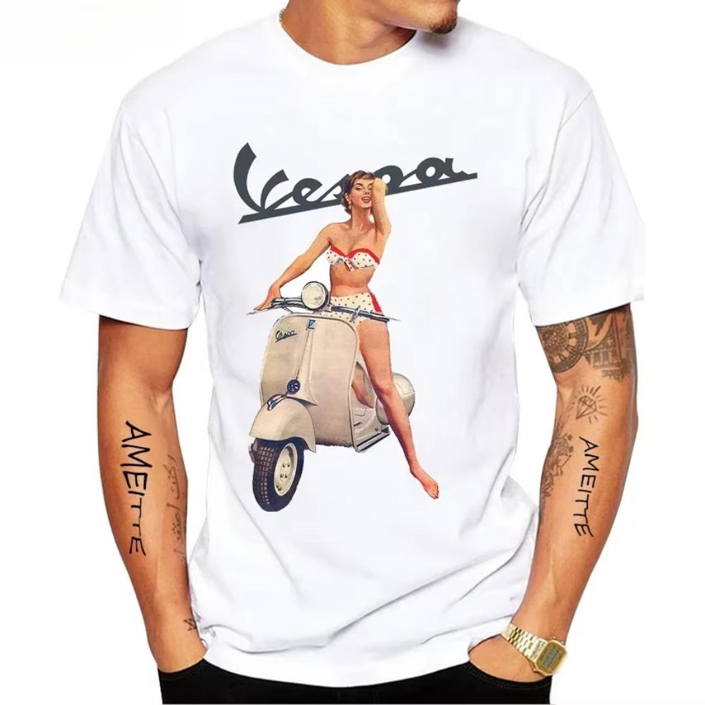 Хип-хоп мальчик повседневный белый топВинтажный мужской стиль Новая летняя мужская футболка с коротким рукавом Ретро Классическая Vespa Италия Скутер Художественный принт