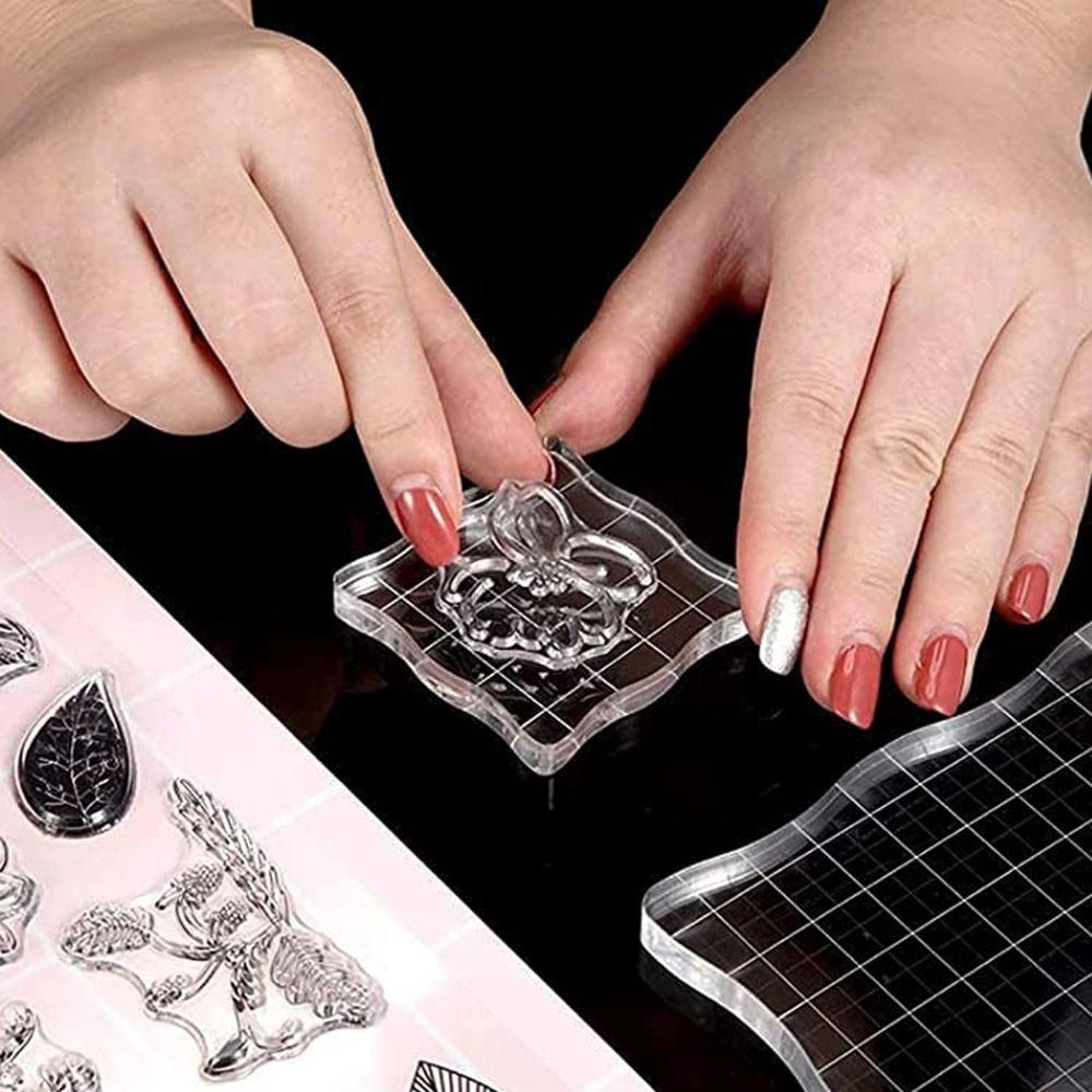 Acrylic Stamp Block Set with Grid Lines,Assorted Sizes Clear Stamp Blocks,Acrylic Mounting Blocks for Scrapbooking Crafts Making