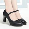 High Heels Comfort Platform Pumps Spring New Fashion Buckle Solid Black Shoes Woman Soft Leather Waterproof Single Shoes