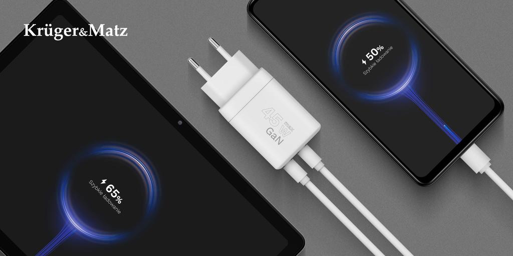 GAN 45W Power Delivery Quick Charge Kruger&Matz Fast Charger