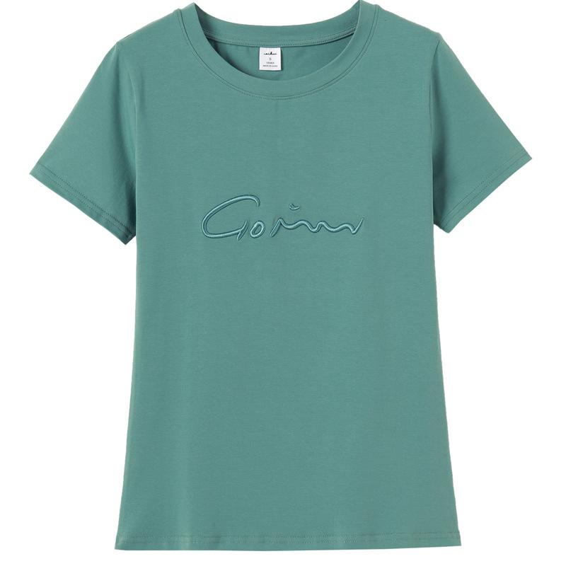 Летняя женская футболка с круглым вырезом и вышивкой букв, свободные топы с короткими рукавами