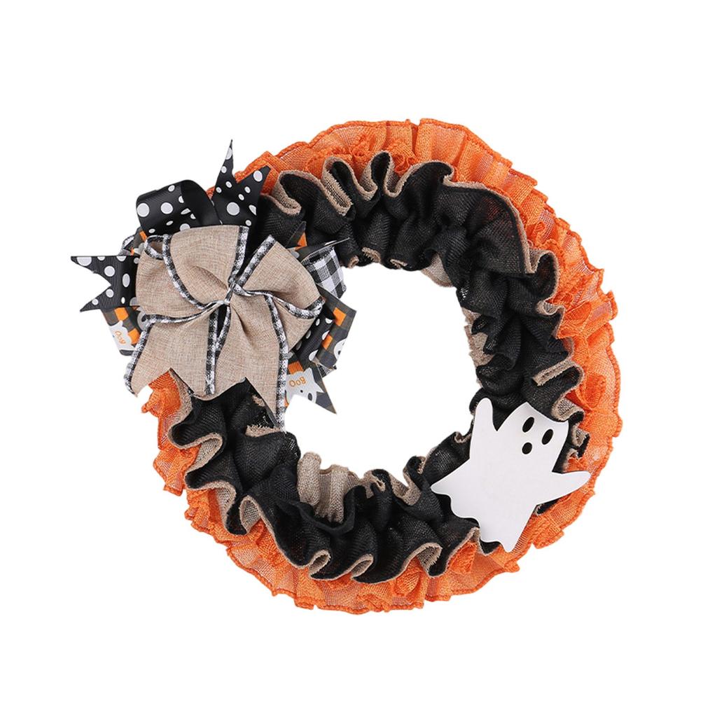 Halloween Wreath Plaid Bow Ribbon Artificial Wreath, Festival Garland Decoration