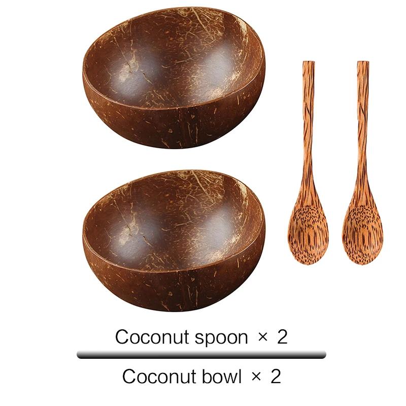 2/4/6pcs Coconut Bowl and Spoon Set 100% Natural Coconut Shell Kitchen Vegan,Buddha Smoothie Coco Bowl Birthday Gifts for Women