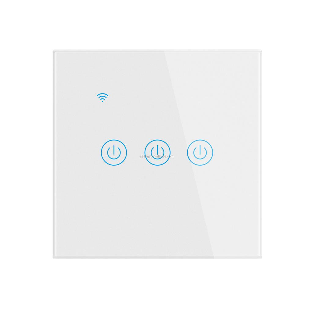SLS WiFi Smart Touch Switch 3 Gang ABS Wall Light Switch Remote Control EU Standard Single Live Wire Google Alexa 240V