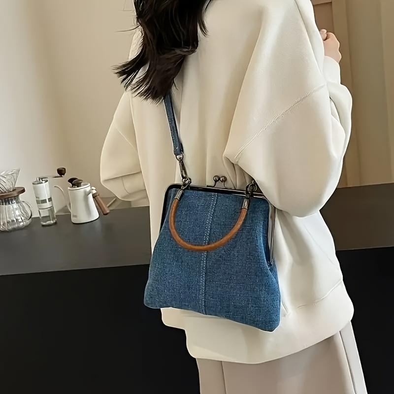 Женская складная сумка через плечо из денима ручной работы с застежкой-поворотом, съемным ремешком и кисточкой - шикарная однотонная сумка через плечо