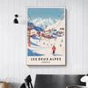 Famous Ski Resorts Travel Posters France Alpes Saint Anton Snow Mountain Prints Canvas  Wall Art Picture Home Room Decor