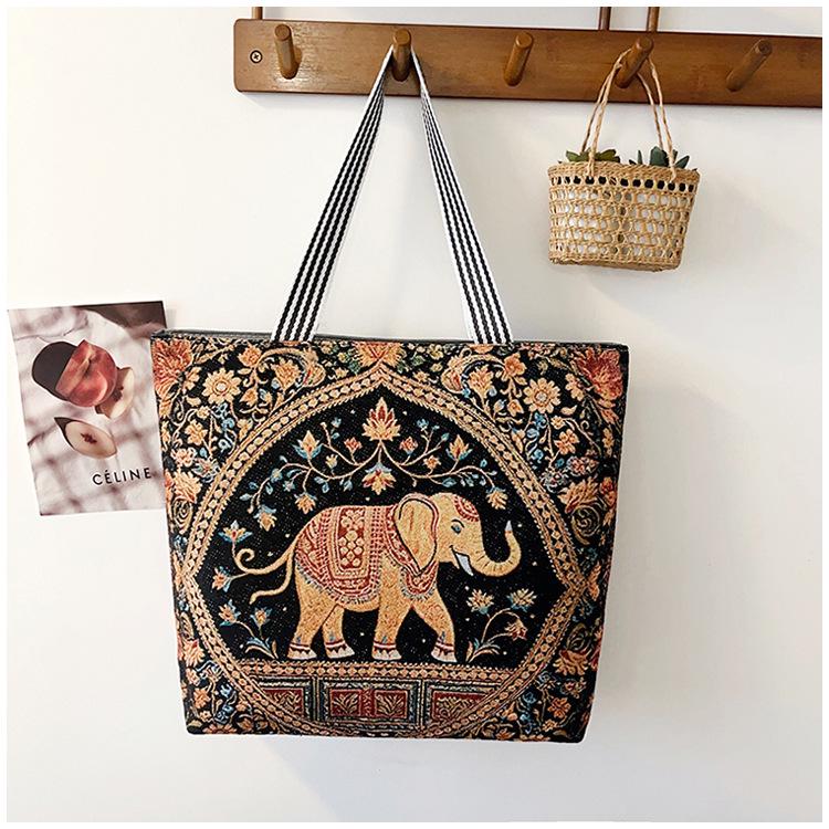 Этническая холщовая сумка через плечо с павлином - Женская модная сумка-тоут большой вместимости