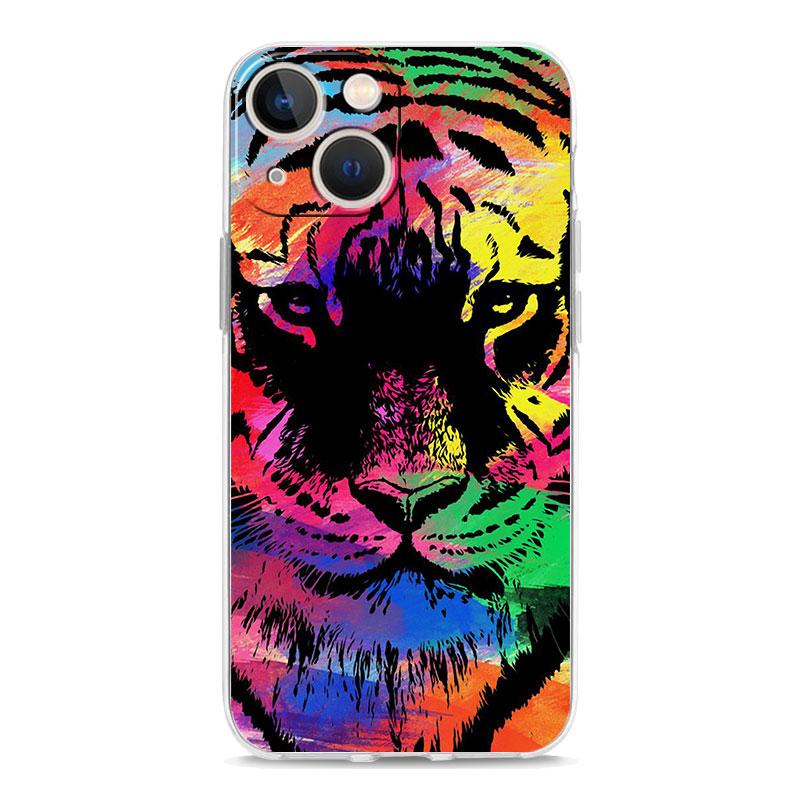 Роскошный прозрачный чехол для телефона iPhone 15 14 13 12 11 Pro Max XS X XR 7 8 Plus мягкий прозрачный противоударный чехол тигровый неоновый леопард