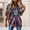 Women Plus Size Collared Long Sleeve Leaf Printed Shirt Button Front High Low Curved Hem