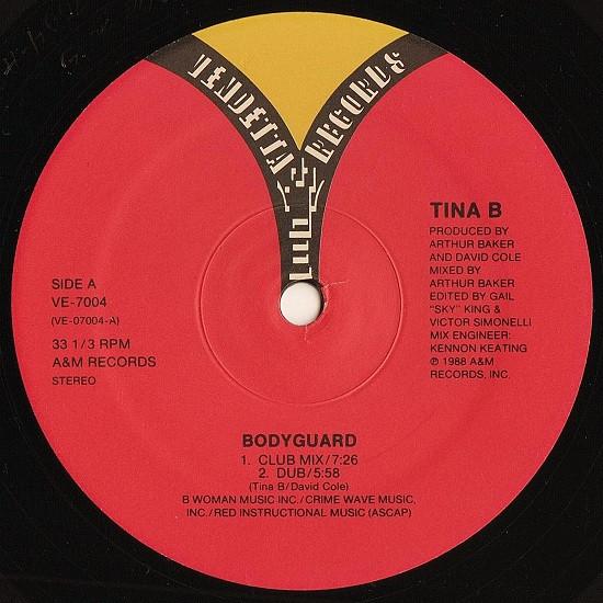 12-дюймовая пластинка TINA B Bodyguard VE7004 VENDETTA 1988 США Танцевальная Электроника Б/у