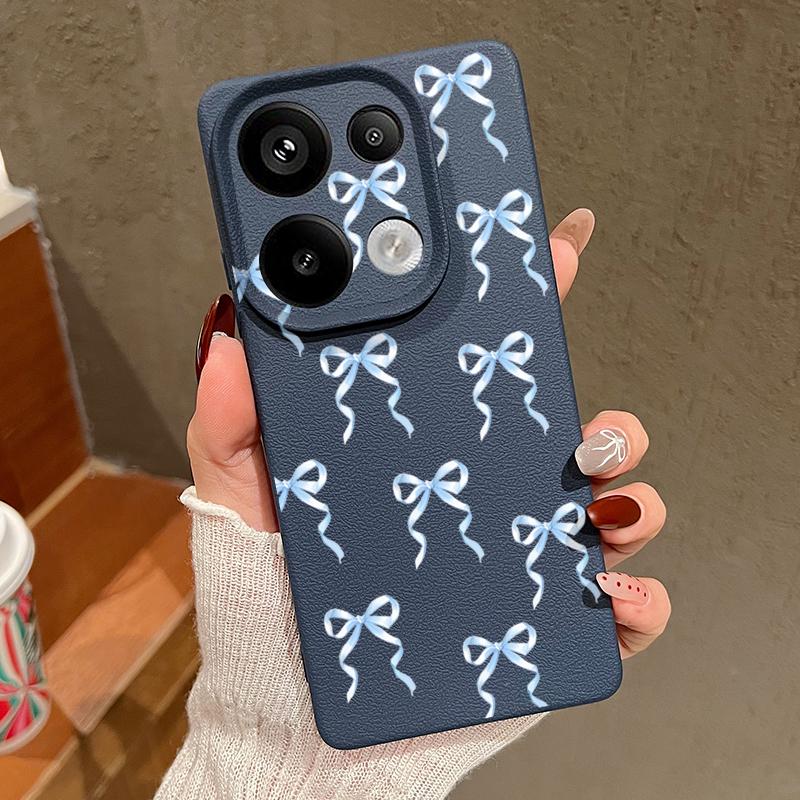 Мягкий чехол для телефона TPU с бантом для Xiaomi 13T Pro Poco X7 X6 M6 Pro Redmi Note 14 13 Pro 12 11, кожаная текстура, тонкая противоударная матовая задняя крышка