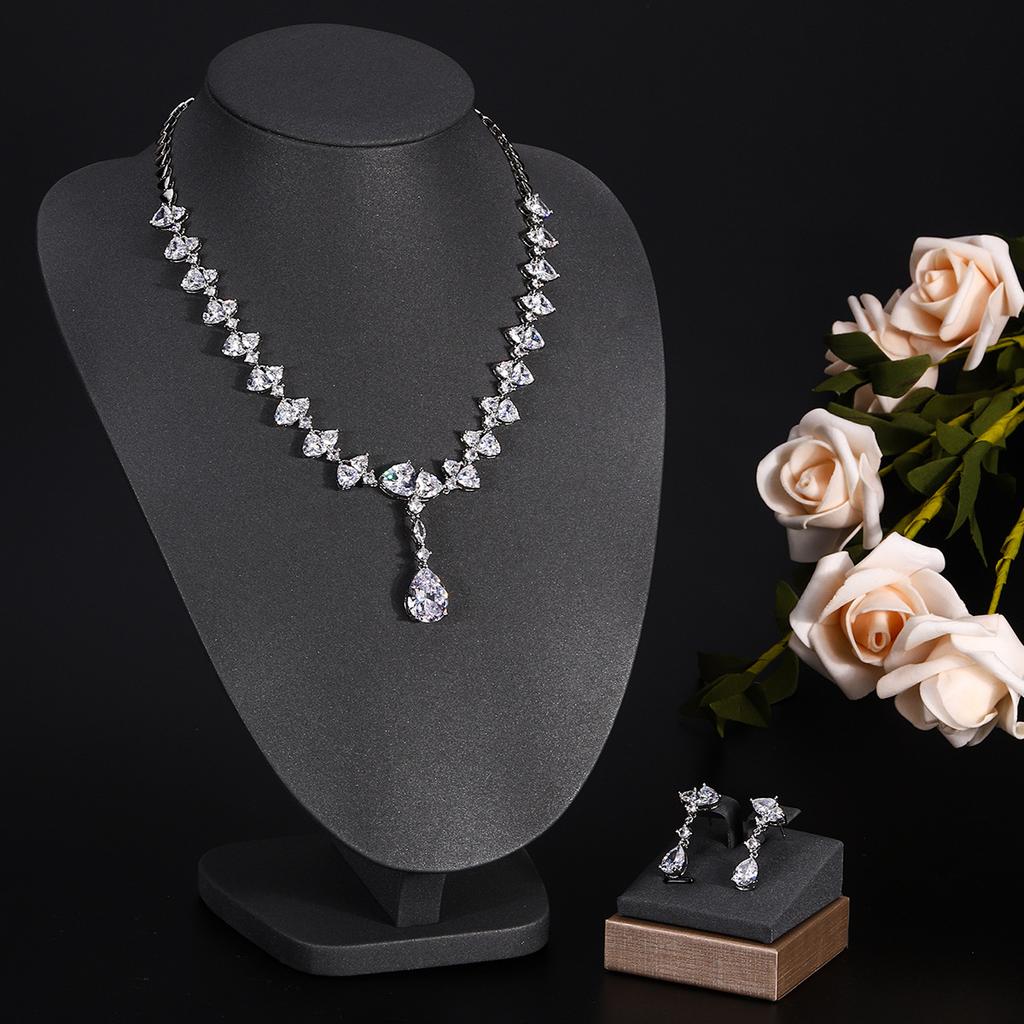 Ювелирные изделия в европейском и американском стиле, ожерелье с каплями воды из циркона, женственное свадебное платье, высококачественные свадебные украшения, комплект сережек-гвоздиков