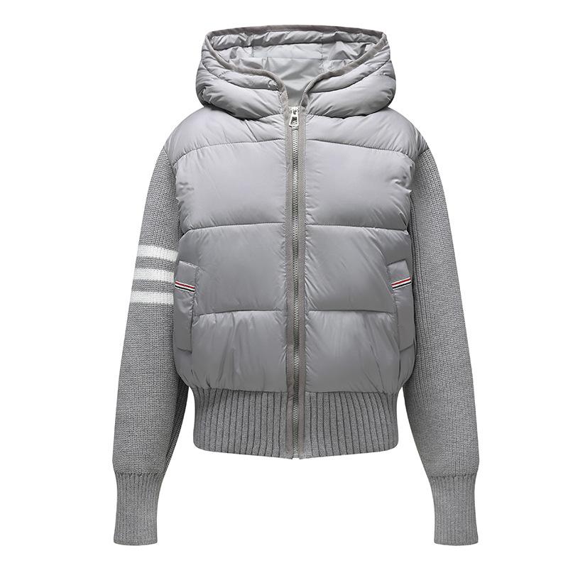 Knitted Sleeve Splicing Down Cotton Clothing Annual Short Autumn and Winter Hooded New Warm Cotton Jacket Women's Trend
