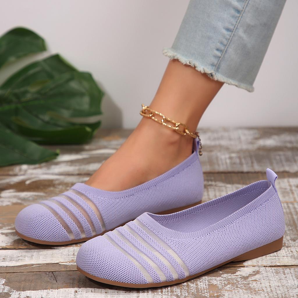 Fashion Women Flats Shoes Round Head Shallow Mouth Loafers Spring Knitted Flat Shoes Ladies Breathable Casual Comfortable Women Shoes