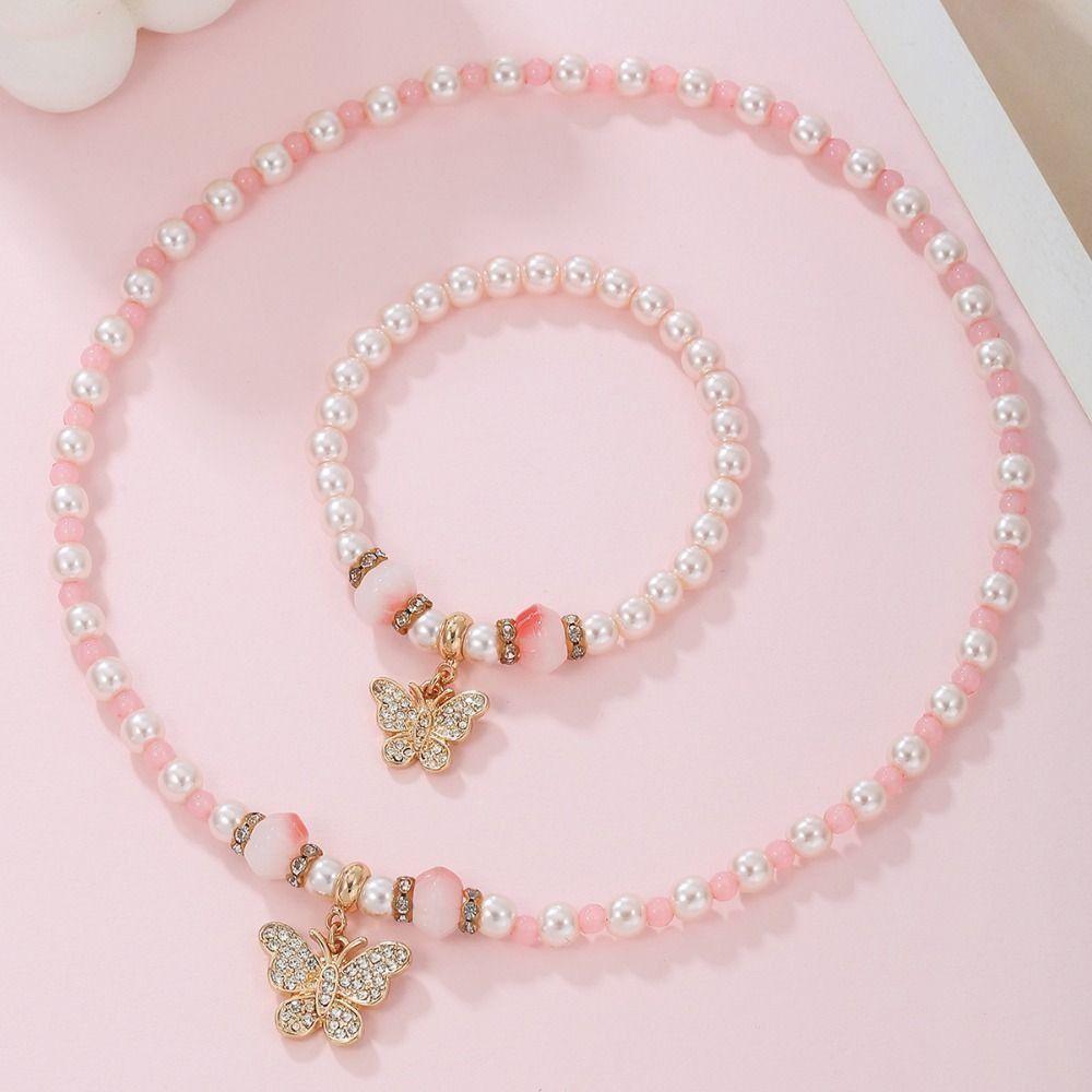 Жемчужные ожерелья Браслеты с дизайном «Бабочка» Модные комплекты ювелирных изделий для детей