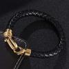 Trendy Men's Jewelry Black Braided Leather Bracelet Gold Color Stainless Steel Horseshoe Lobster Clasp Handmade Bracelets SP0760