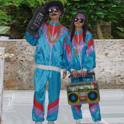Женский спортивный костюм 80-х годов, ретро-хип-хоп, диско-наряд, куртка с цветными блоками, эластичный пояс, брюки, комплект, повседневная спортивная одежда