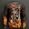 Graphic Flame Skeleton Fashion Casual Men 3D Print T Shirt Tee Sports Holiday T Shirt Long Sleeve Crew Neck Spring Fall Clothing
