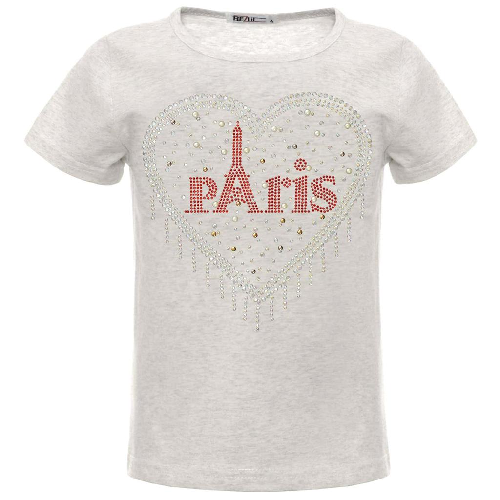 Girls Summer Shirt with Rhinestones In a Heart Motif