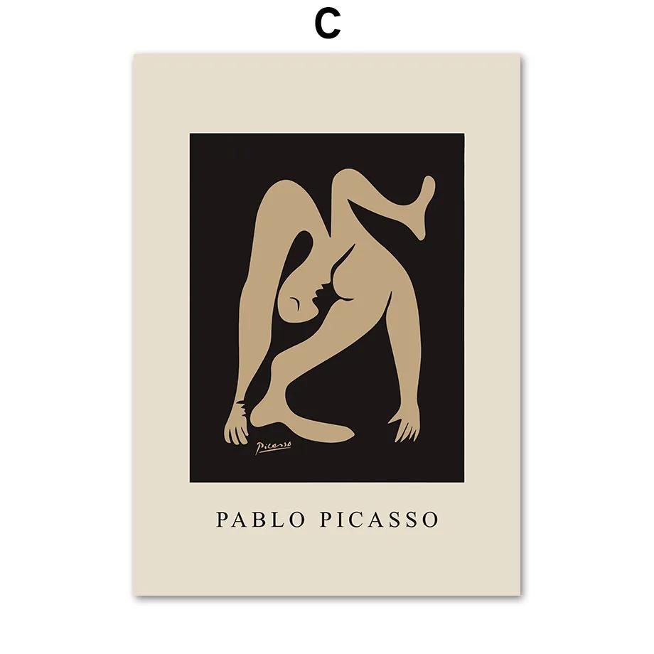 Абстрактная линия Женское лицо Птица Собака Пикассо Настенное искусство Фреска Холст Живопись Постеры и Принты Настенные картины для декора гостиной