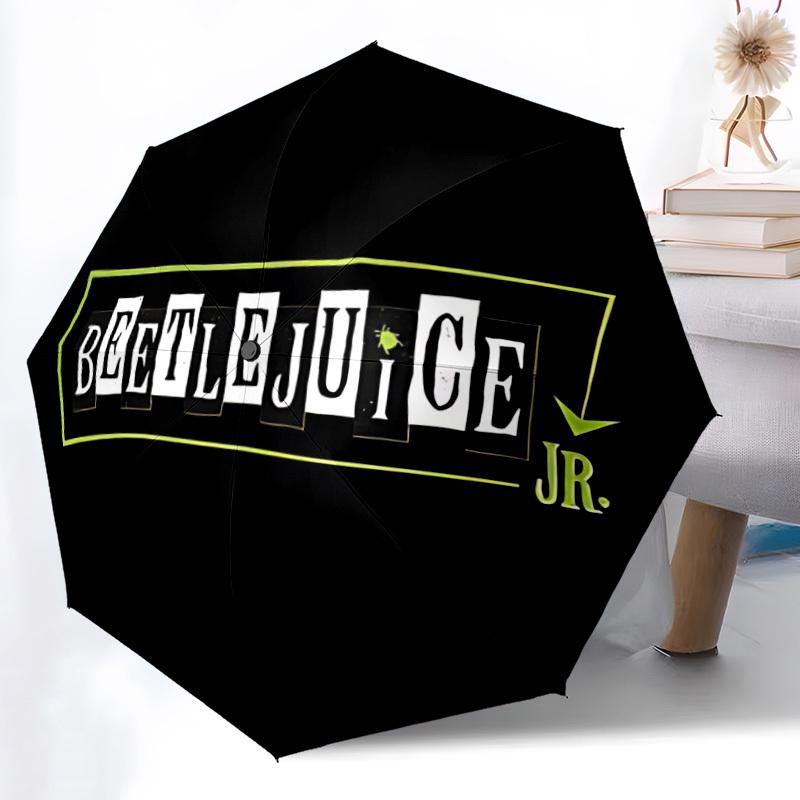 1pc Beetlejuice Automatic Folding Umbrella - Sturdy 8-Rib Polyester Canopy,Sun-Defying Travel Companion yy251023137