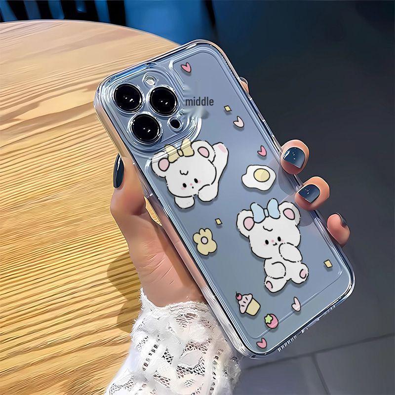 Мультяшный медведь прозрачный мягкий чехол для iPhone 14/15/16pro/17/17pro Max