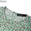 ZANZEA Women's Summer Round Neck Short-Sleeve Floral Print Dress