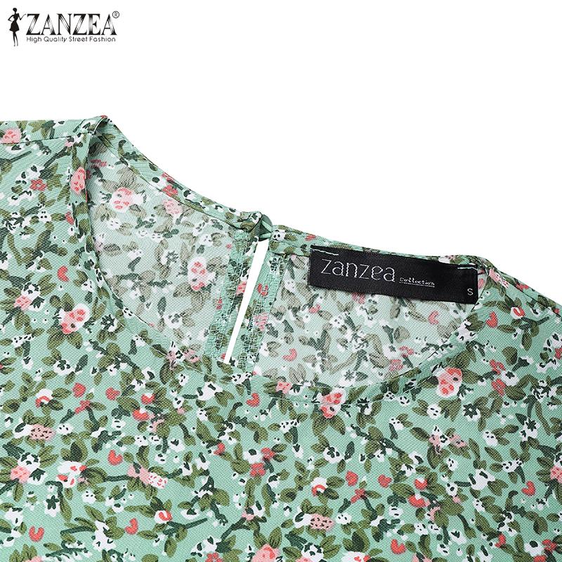 ZANZEA Women's Summer Round Neck Short-Sleeve Floral Print Dress