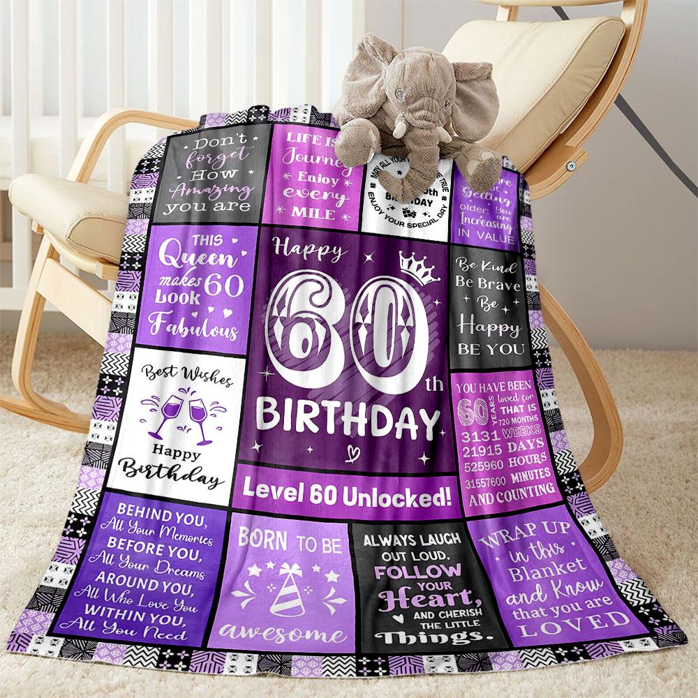 1pc Happy 60th Birthday Celebration blanket Soft and Warm for Sofa Office Camping Travel Livingroom Great Gift for Friends and Family Comfortable