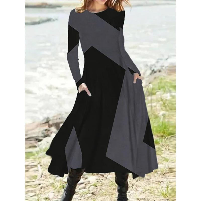 Women's Autumn Casual Ethnic Style Retro Fashion Long Sleeved Oversized Swing Long Dress