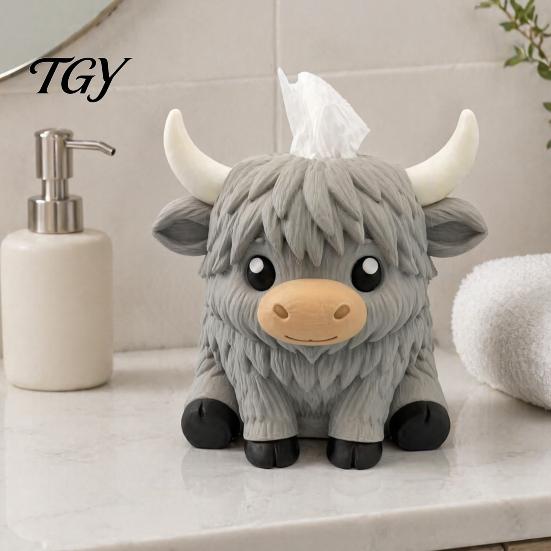 Matte Texture Yak Figurine Holder Simulated Highland Tissue Box, Cute Decorative Paper Dispenser, Waterproof Animal Shape Table Ornament PETG Storage