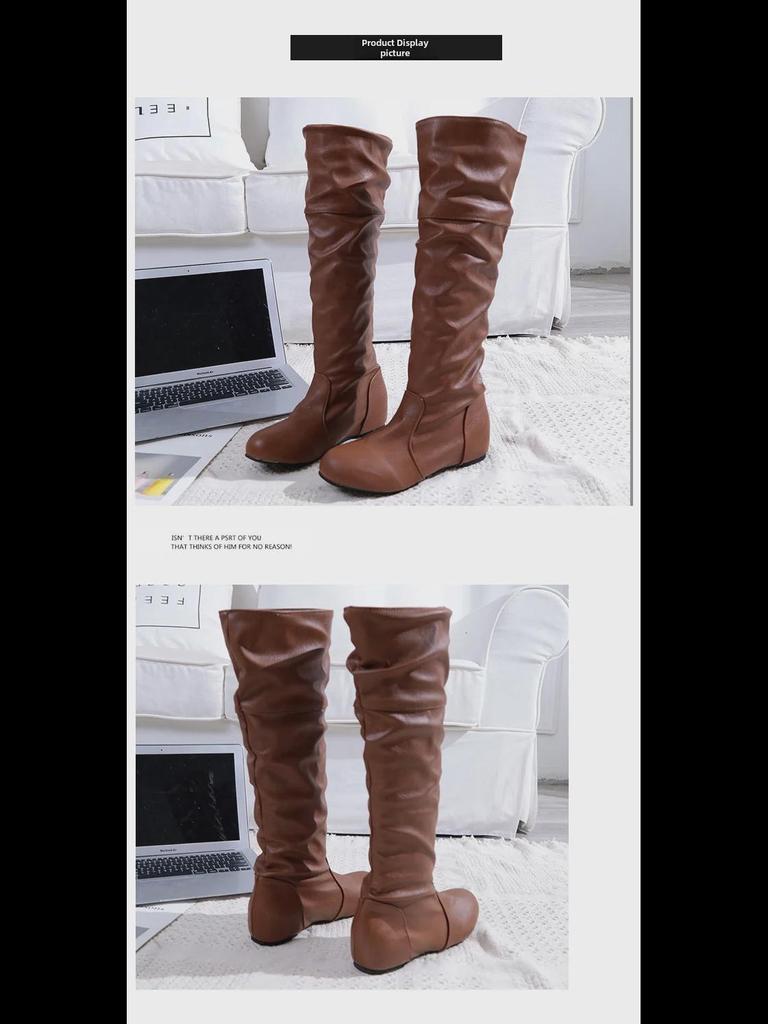 Женские сапоги большого размера с круглым носком - осень/зима, плоская подошва, с увеличением высоты