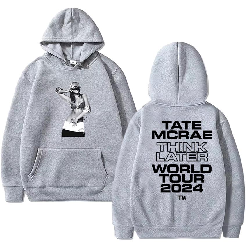 Hot Singer Tate Mcrae The Think Later World Tour Double Sided Printed Sweatshirt Men Women Vintage Pullover Unisex Fleece Hoodie