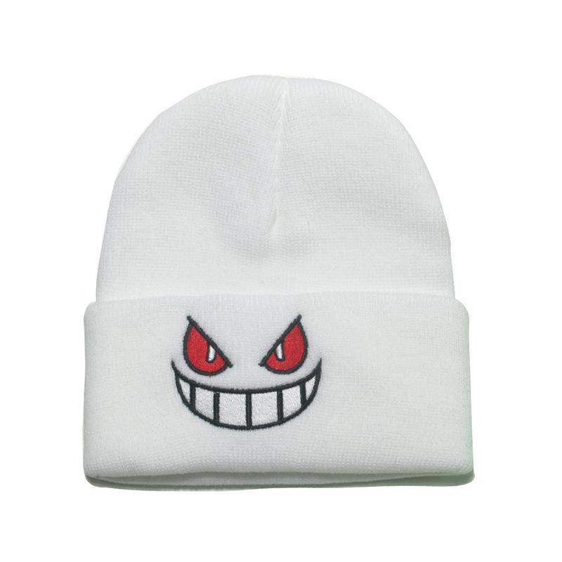 Beanie Anime Cartoon Big Mouth Red Eyes Embroidery Knitted Hat Pullover Thermal Hat Autumn and Winter Wool Hat Female