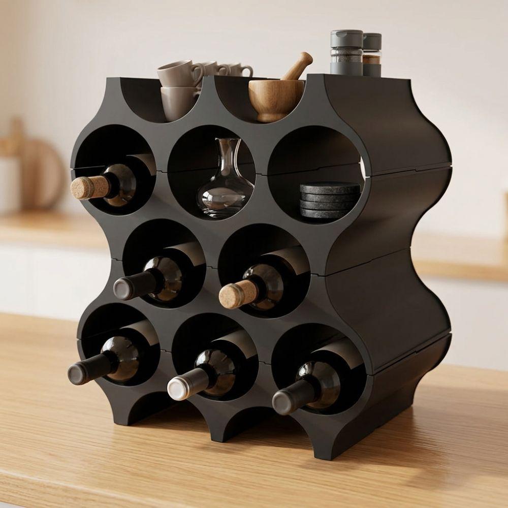 4pcs Anti-Slip Base Red Wine Bottle Holder Black Wine Bottle Organizer Kitchen Storage