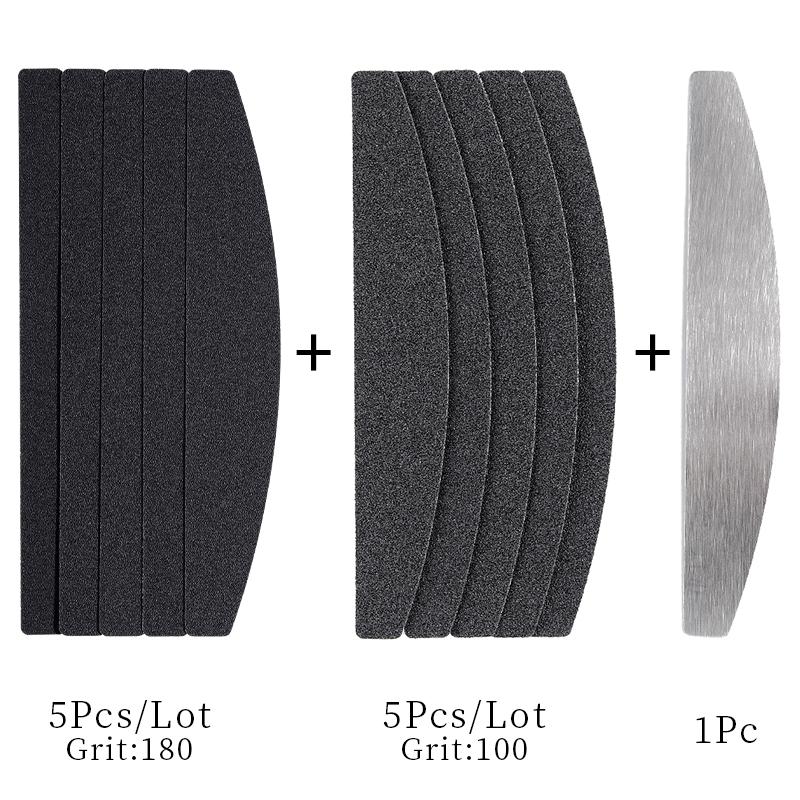 Straight Replacement Nail File 100/180/240 Grey Black Removable SandPaper With Stainless Steel Handle Metal Sanding Nail Files