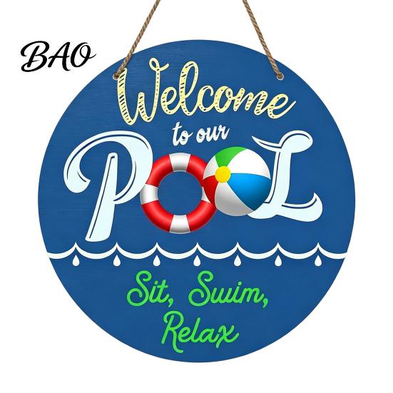 Wooden Door Plaque Summer Pool Hanging Sign, Weather Resistant Solid Wood with Outdoor Wall Art Hemp Rope for Beach Party And Swimming Decoration Sign