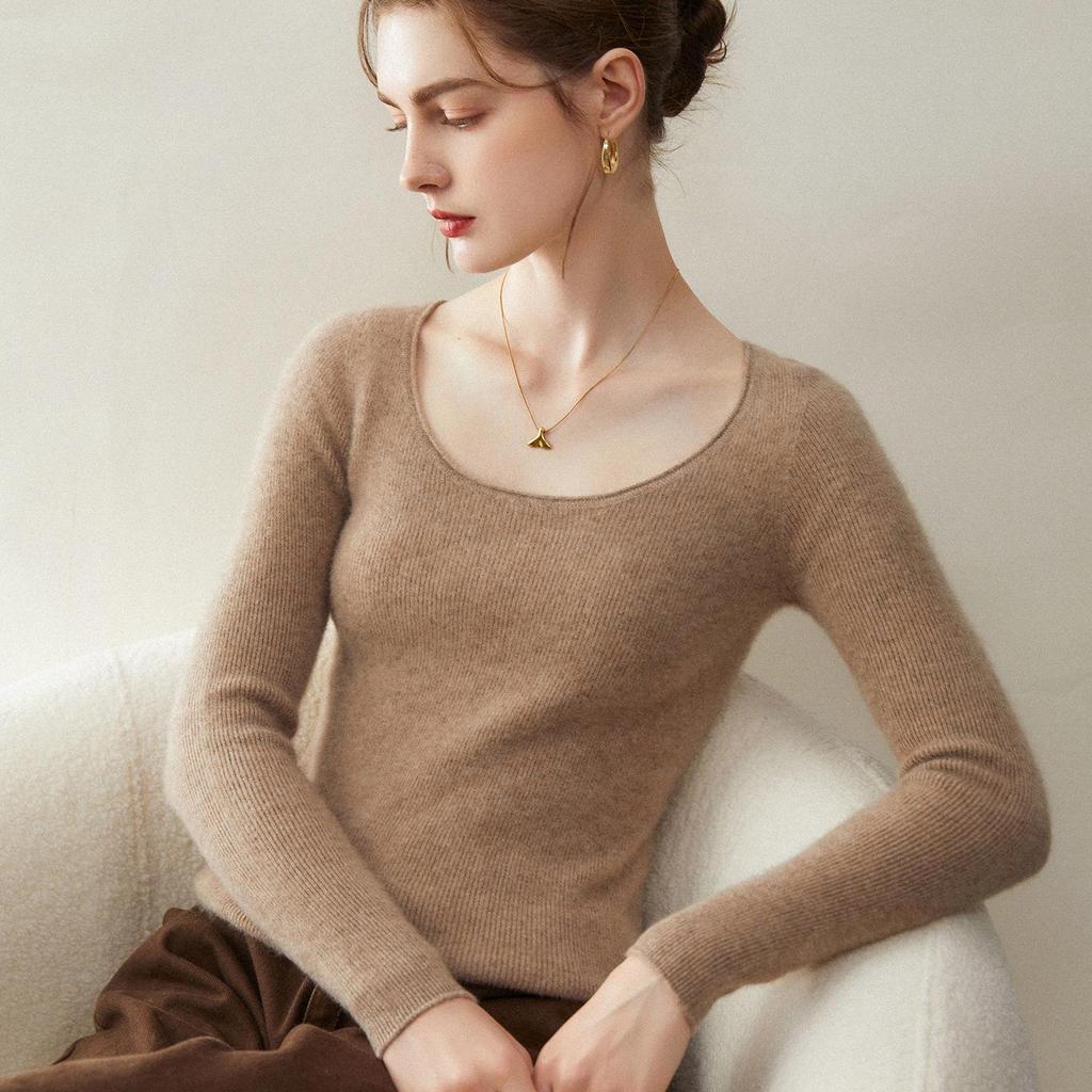 2025 Women's 100% Pure Cashmere U-Neck Slim-Fit Knit Sweater, Autumn/Winter Collection