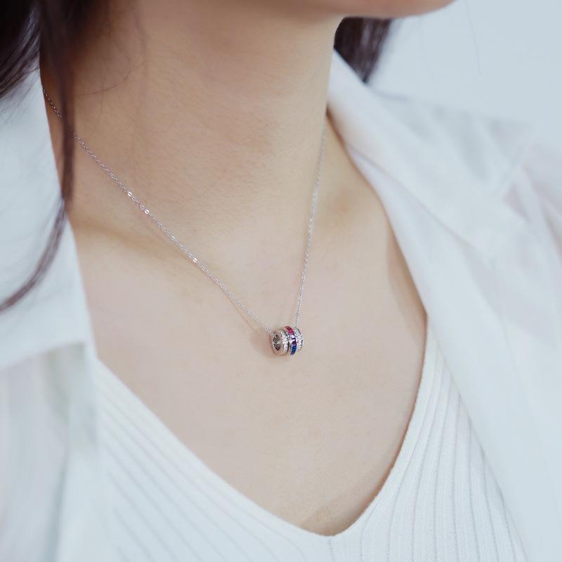 Rainbow Zircon Necklace - Women's S925 Silver Colored Gem Clavicle Chain European & American Fashion
