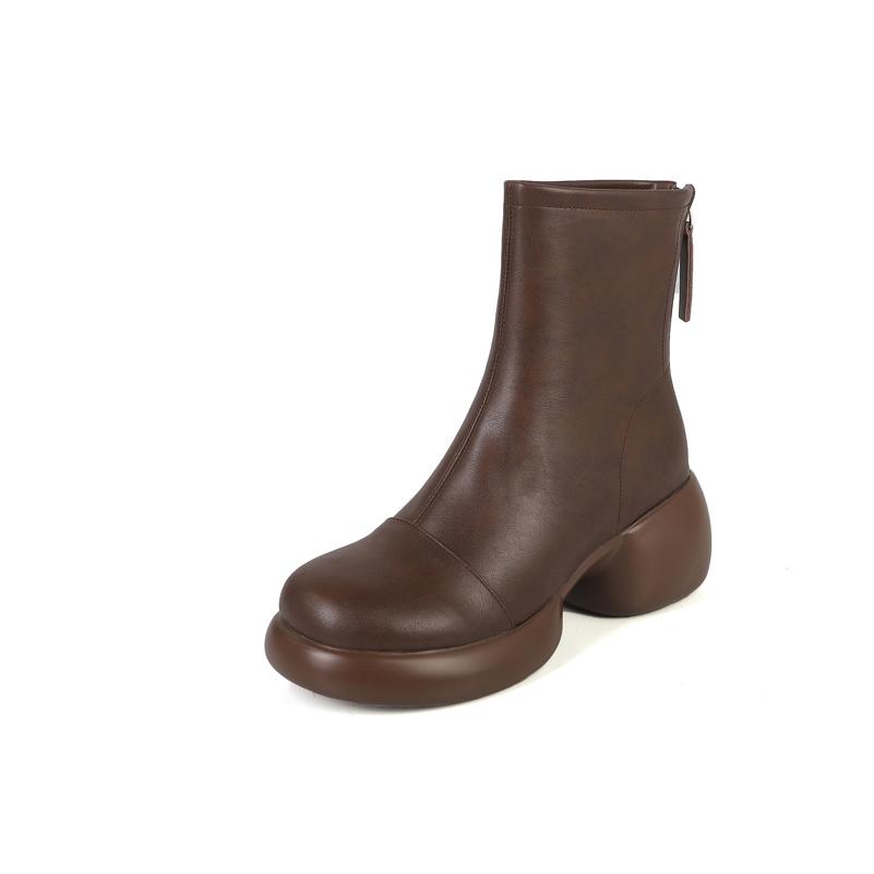 Meotina Женские ботильоны из натуральной кожи с круглым носком и платформой, короткие ботинки на высоком каблуке и молнии, женская модная обувь, осень-зима