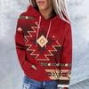 Women's Fashion Casual Ethnic Style Printed Long Sleeved Hooded Sweater Top
