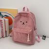 Вельветовый рюкзак для школьников, однотонный школьный рюкзак для женщин с рисунком медведя