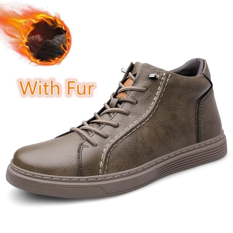 Модные нескользящие универсальные мужские кроссовки на шнуровке из натуральной кожи повседневная обувь с высоким берцем для ходьбы теплые зимние мужские ботильоны кроссовки