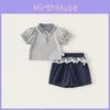Girl Summer Cotton Plaid Doll Collar Bubble Sleeve Shorts Set For Kids Age 3 To 8