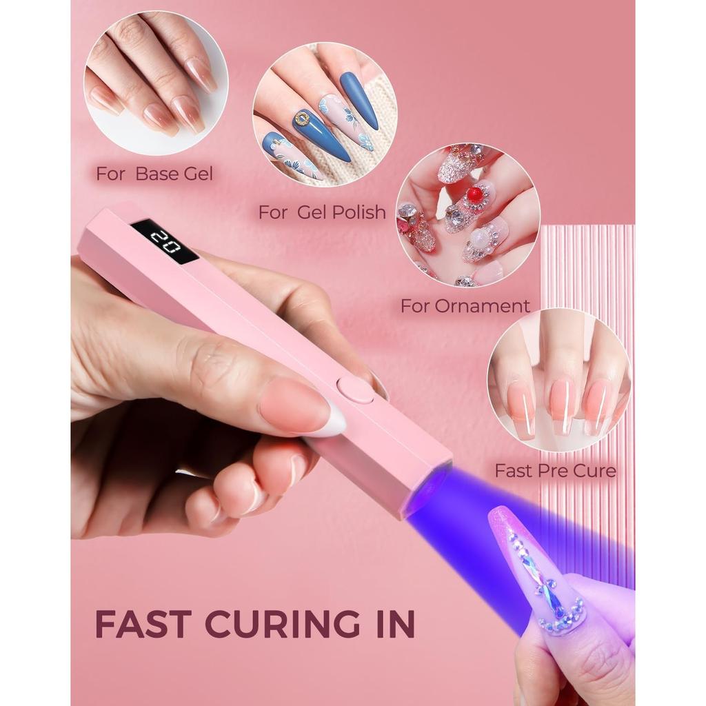 mlogiroa UV Nail Light Handheld UV Light for Nails 3W Portable Led Lamp with 2 Timer Settings 20/60s for Gel Polish Home DIY Salon Women(Pink)