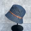 Old money wind cotton and linen flat top bucket hat women's spring and summer versatile leather buckle decoration shows the face small retro foldable