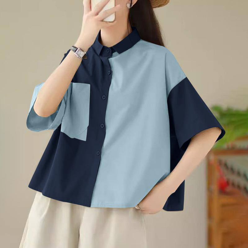 ZANZEA Женская летняя рубашка с воротником и короткими рукавами, сшитая рубашка А-силуэта