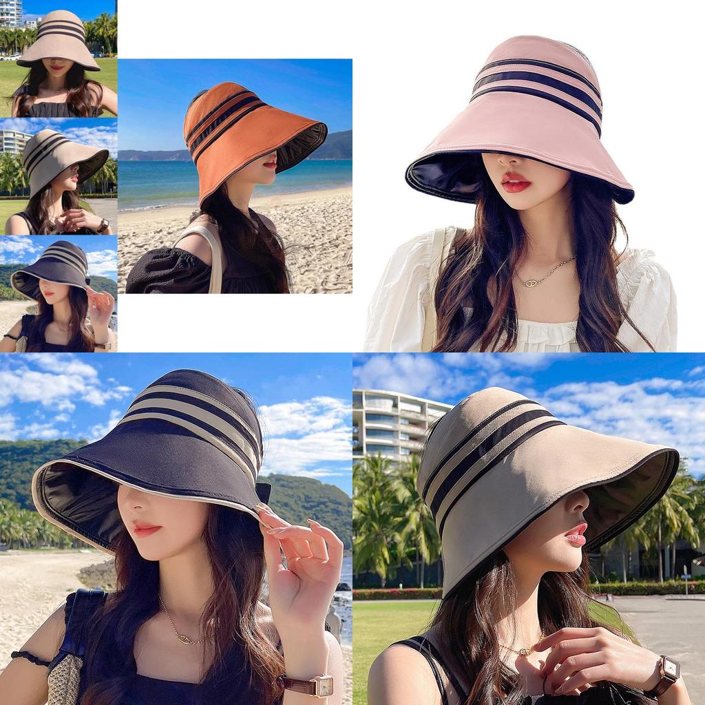 Women's Sun Protection Fisherman Hat Lady Uv Protection Summer Leisure Face Covering Sunshade Black Straw Hat Hollow Top Sun Hat